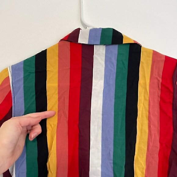 NEW NWT FOREVER 21 Rainbow Striped Short Sleeve Cropped Button Down Crop Top S - Picture 12 of 12